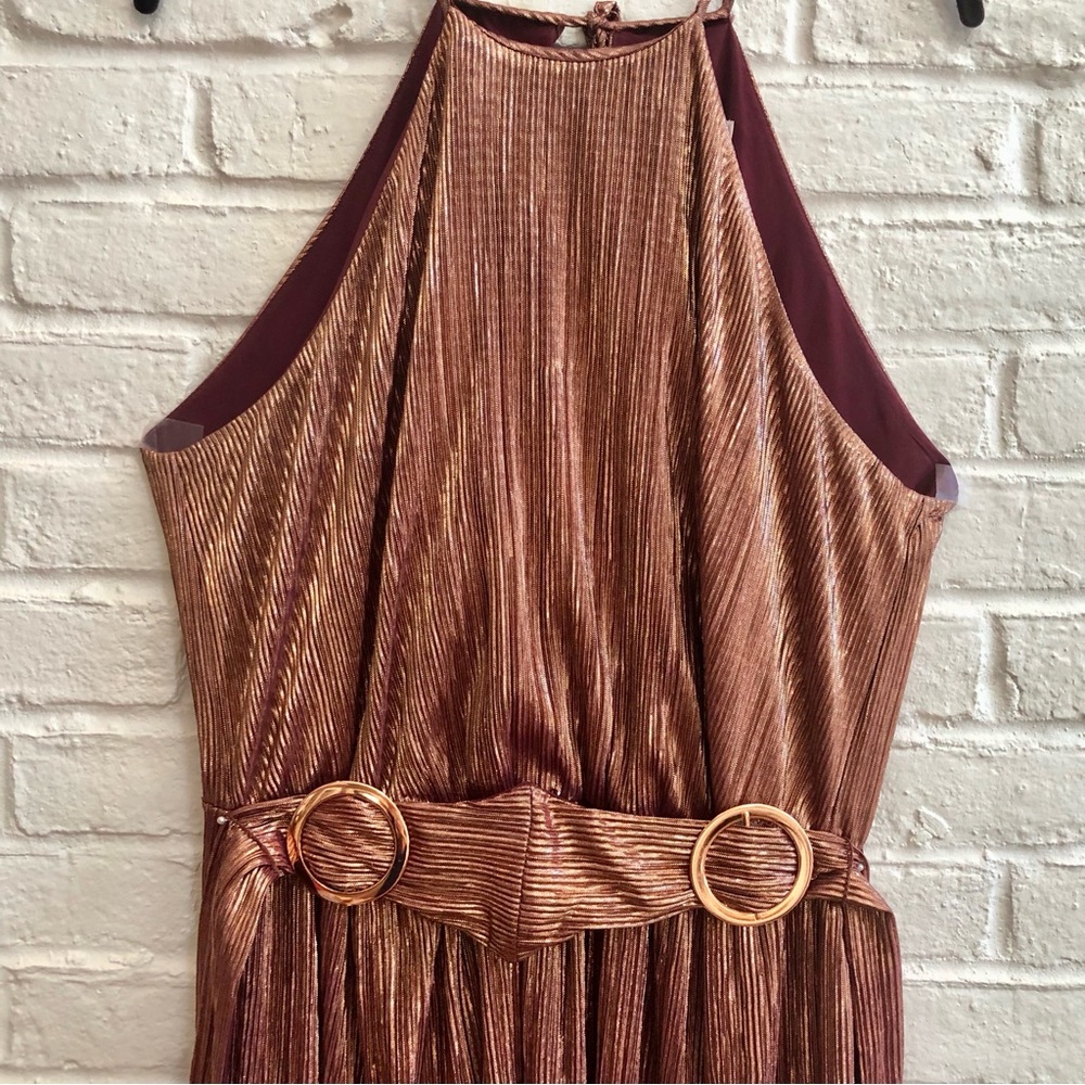EVA MENENDEZ Metallic Bronze halter top midi Dress Sleeveless Spaghetti straps - Picture 5 of 16